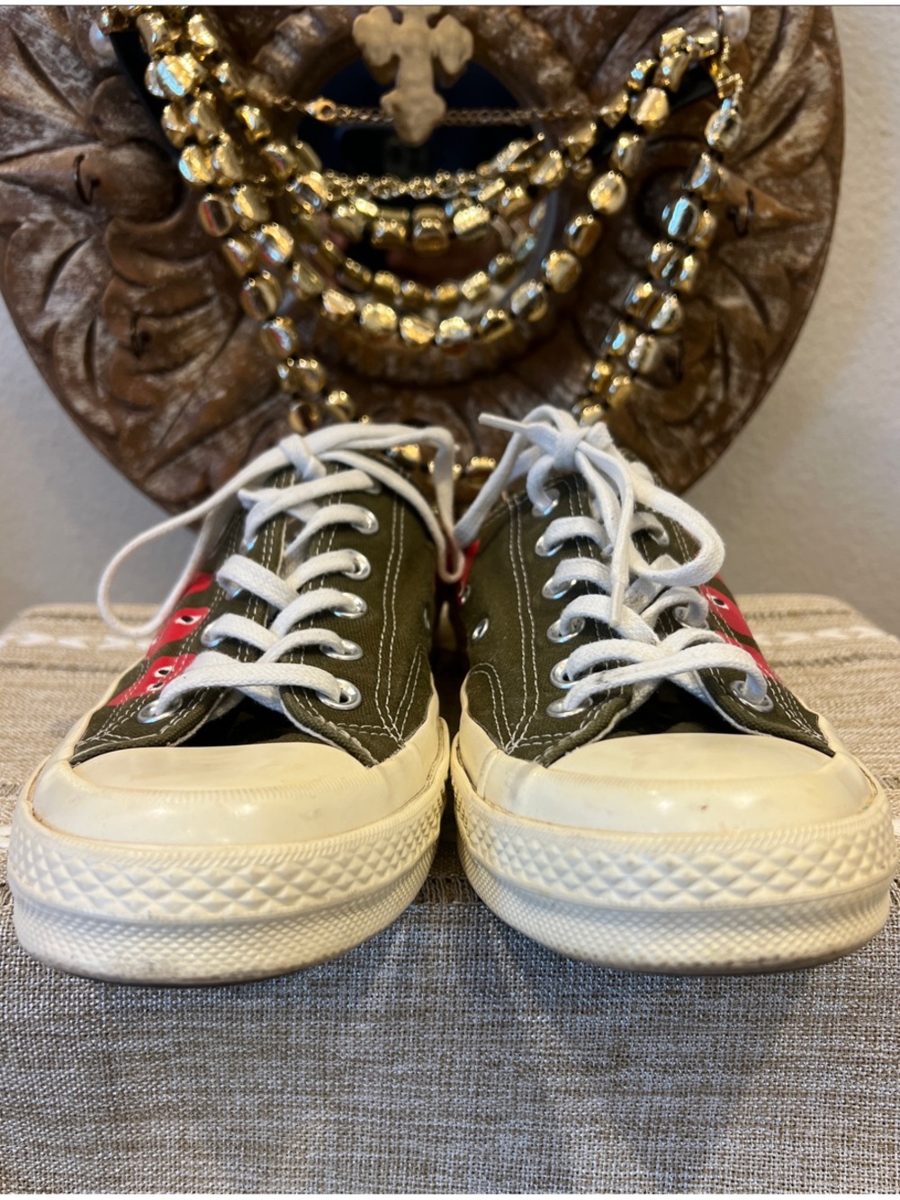 Converse Comme des Garçons Play x Chuck 70 Top Low Multi Heart Khaki MEN’S 7.